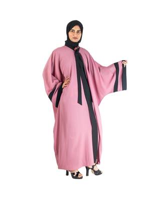 Pink plain chiffon abaya 4