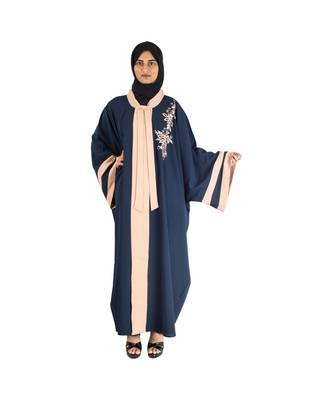 Blue embroidered chiffon abaya 1