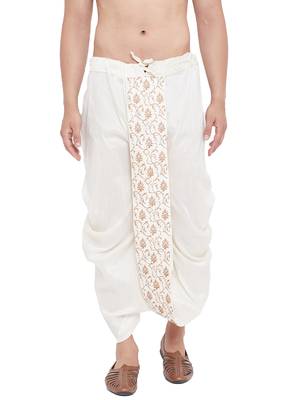 Cream Plain Silk Blend Dhotis 1