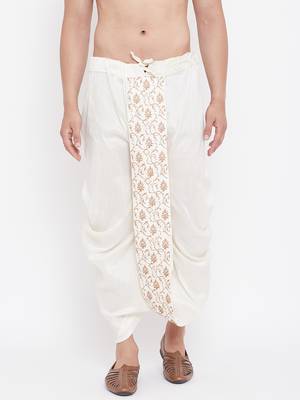 Cream Plain Silk Blend Dhotis 2