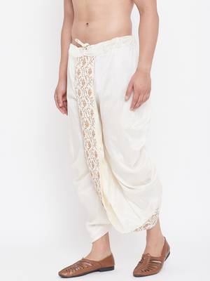 Cream Plain Silk Blend Dhotis 3
