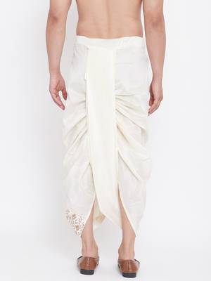 Cream Plain Silk Blend Dhotis 5