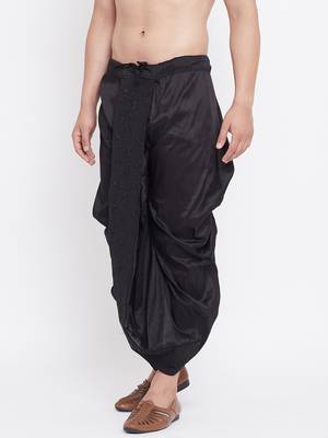 Black Plain Silk Blend Dhotis 3