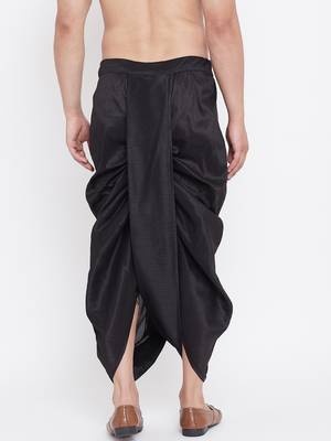 Black Plain Silk Blend Dhotis 5