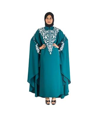Blue embroidered chiffon abaya 1