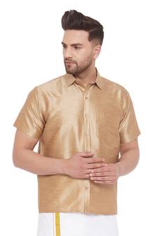Gold Plain Silk Blend Shirt