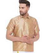 Gold Plain Silk Blend Shirt