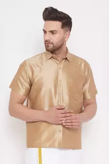 Gold Plain Silk Blend Shirt
