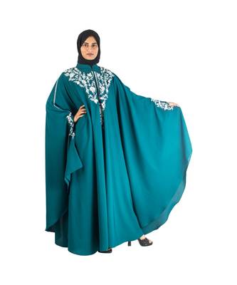 Blue embroidered chiffon abaya 3