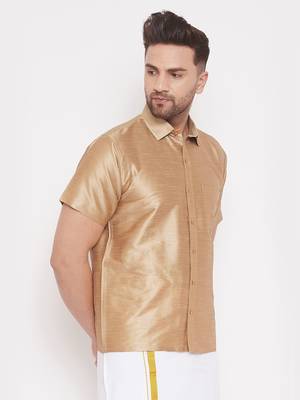 Gold Plain Silk Blend Shirt 3