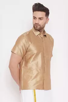 Gold Plain Silk Blend Shirt