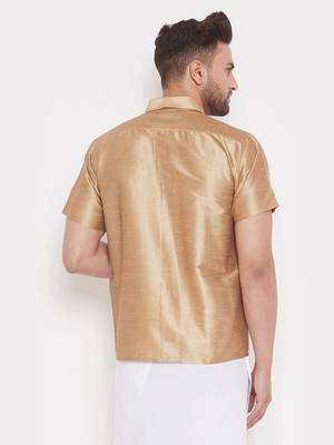 Gold Plain Silk Blend Shirt 4