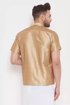 Gold Plain Silk Blend Shirt