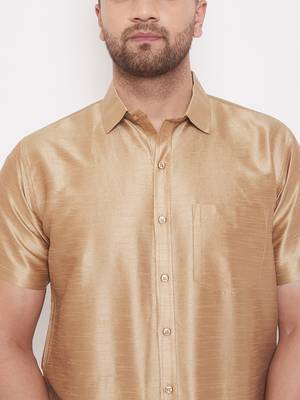 Gold Plain Silk Blend Shirt 5