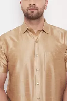 Gold Plain Silk Blend Shirt