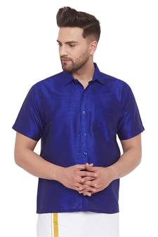 Blue Plain Silk Blend Shirt