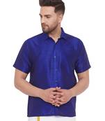 Blue Plain Silk Blend Shirt