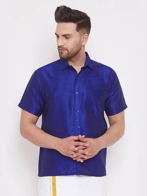 Blue Plain Silk Blend Shirt 2