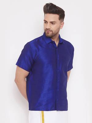 Blue Plain Silk Blend Shirt 3