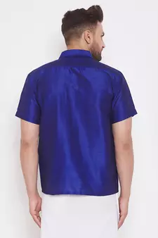 Blue Plain Silk Blend Shirt