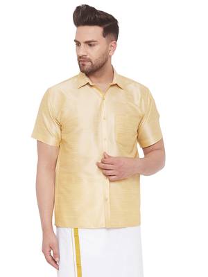 Gold Plain Silk Blend Shirt 1