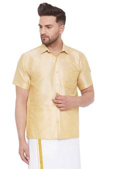 Gold Plain Silk Blend Shirt