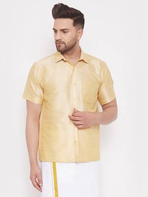 Gold Plain Silk Blend Shirt 2
