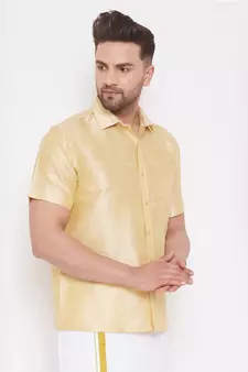 Gold Plain Silk Blend Shirt