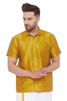 Yellow Plain Silk Blend Shirt