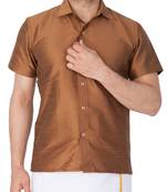 Brown Plain Silk Blend Shirt
