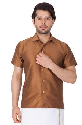 Brown Plain Silk Blend Shirt 2