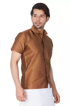Brown Plain Silk Blend Shirt