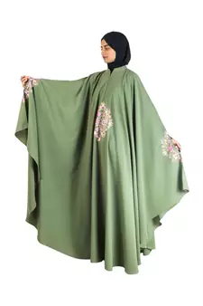 Green embroidered chiffon abaya