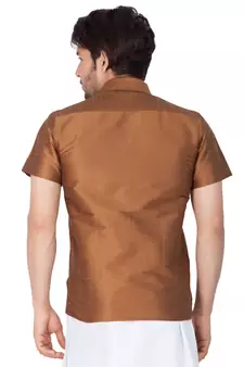 Brown Plain Silk Blend Shirt