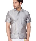 Grey Plain Silk Blend Shirt