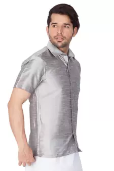Grey Plain Silk Blend Shirt