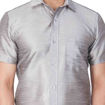 Grey Plain Silk Blend Shirt 4
