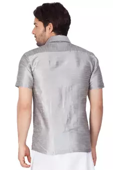 Grey Plain Silk Blend Shirt