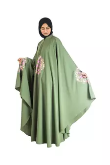 Green embroidered chiffon abaya