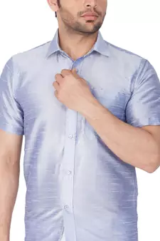 Blue Plain Silk Blend Shirt
