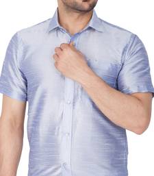 Blue Plain Silk Blend Shirt