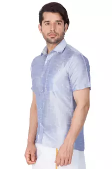 Blue Plain Silk Blend Shirt