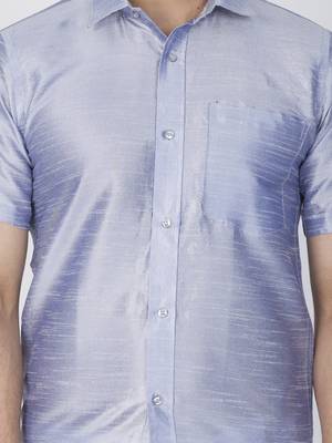 Blue Plain Silk Blend Shirt 4