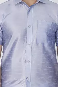 Blue Plain Silk Blend Shirt
