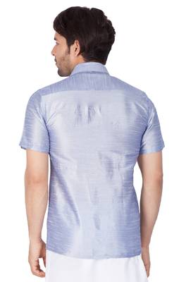 Blue Plain Silk Blend Shirt 5