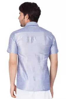 Blue Plain Silk Blend Shirt