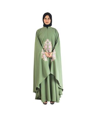 Green embroidered chiffon abaya 5