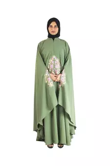 Green embroidered chiffon abaya