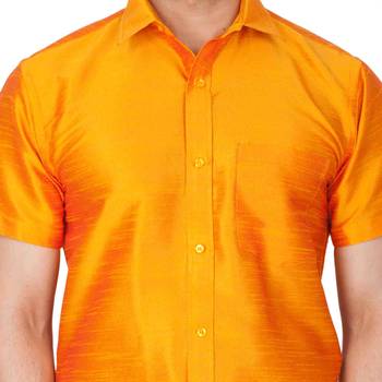 Orange Plain Silk Blend Shirt 4