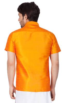 Orange Plain Silk Blend Shirt 5